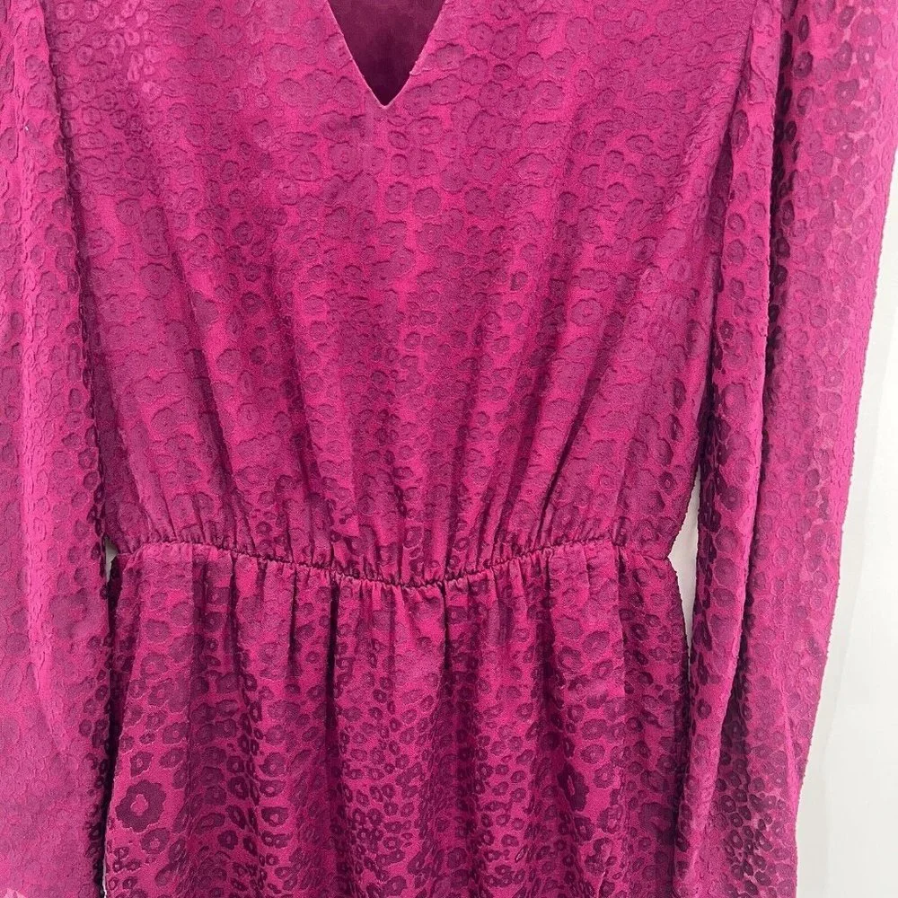 & Other Stories Gathered Waist Leopard Jacquard Mini Dress Vneck Burgundy 4 - Picture 3 of 7